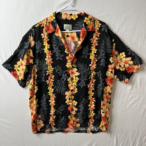 VTG Paradise Bay Mens L Made In Hawaii Rayon Button Up Hawaiian Foral Shirt - Picture 1 of 7